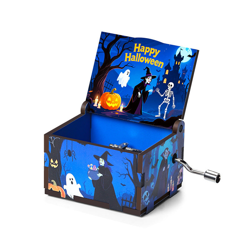 Halloween Wooden Music Box with Spooky Style - Holiday Gift Decor
