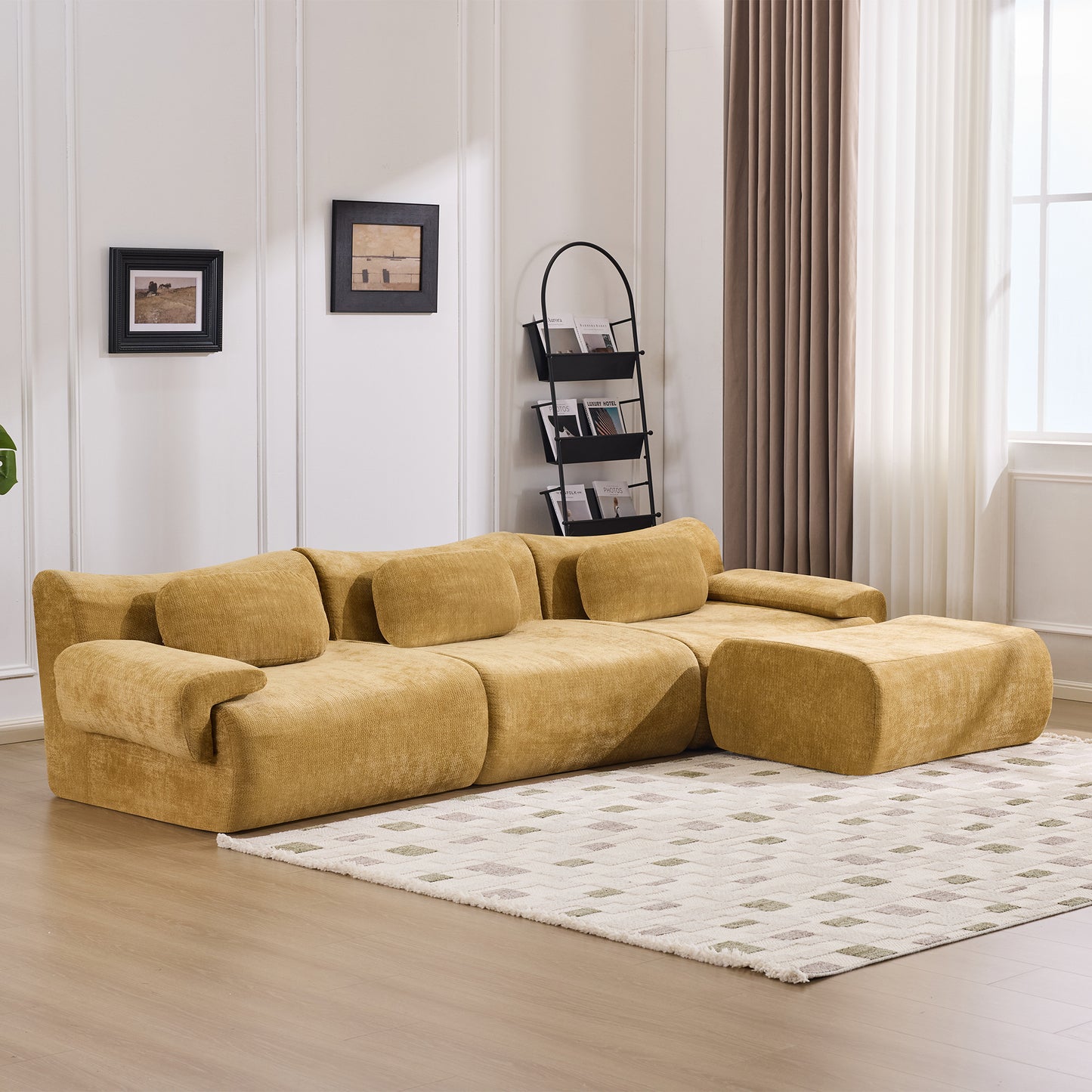 Extra-Large Modular Armchair - Bamboo Joint Shape, Yellow