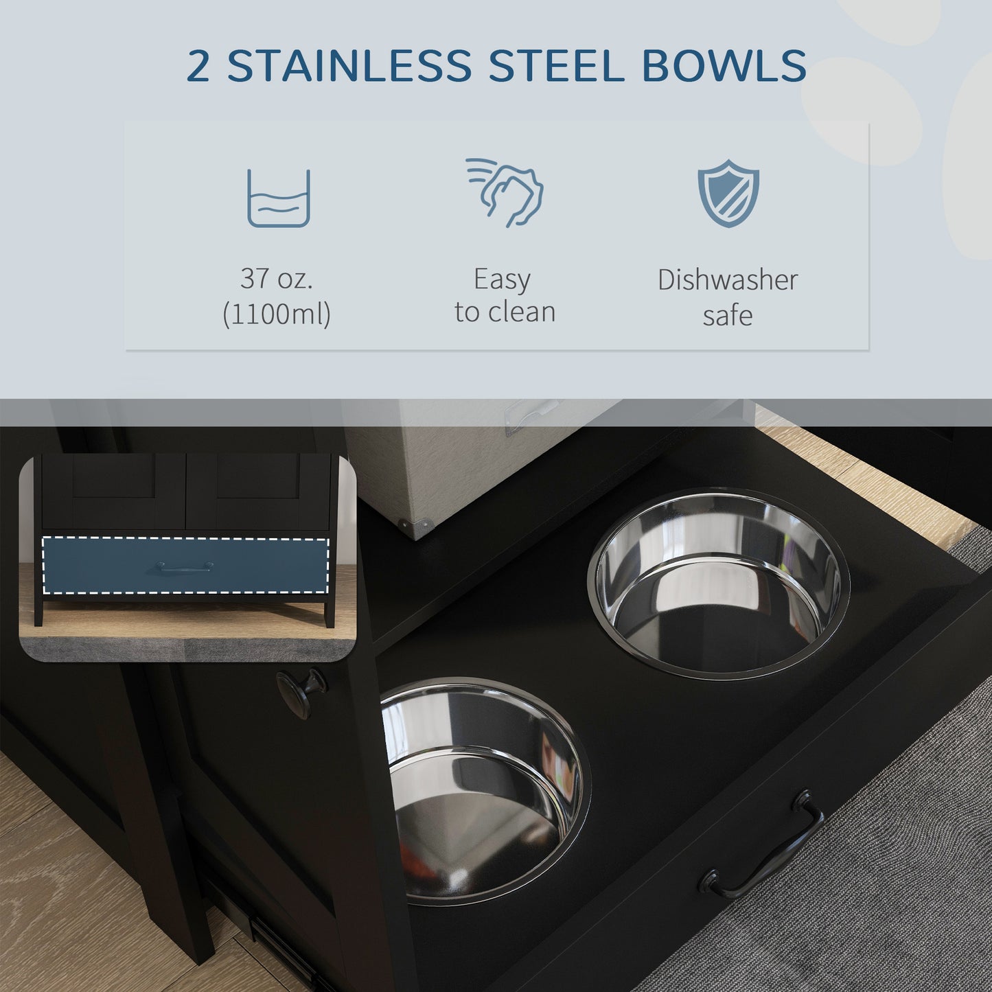 Pet Feeding Station with Adjustable Storage and Raised Bowls for Medium Dogs - Black