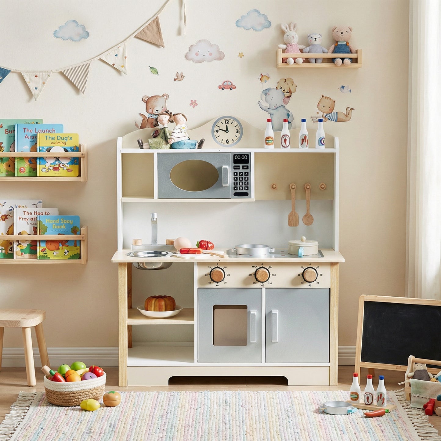 Wooden Play Kitchen Set Realistic Toddler Playset With Oven