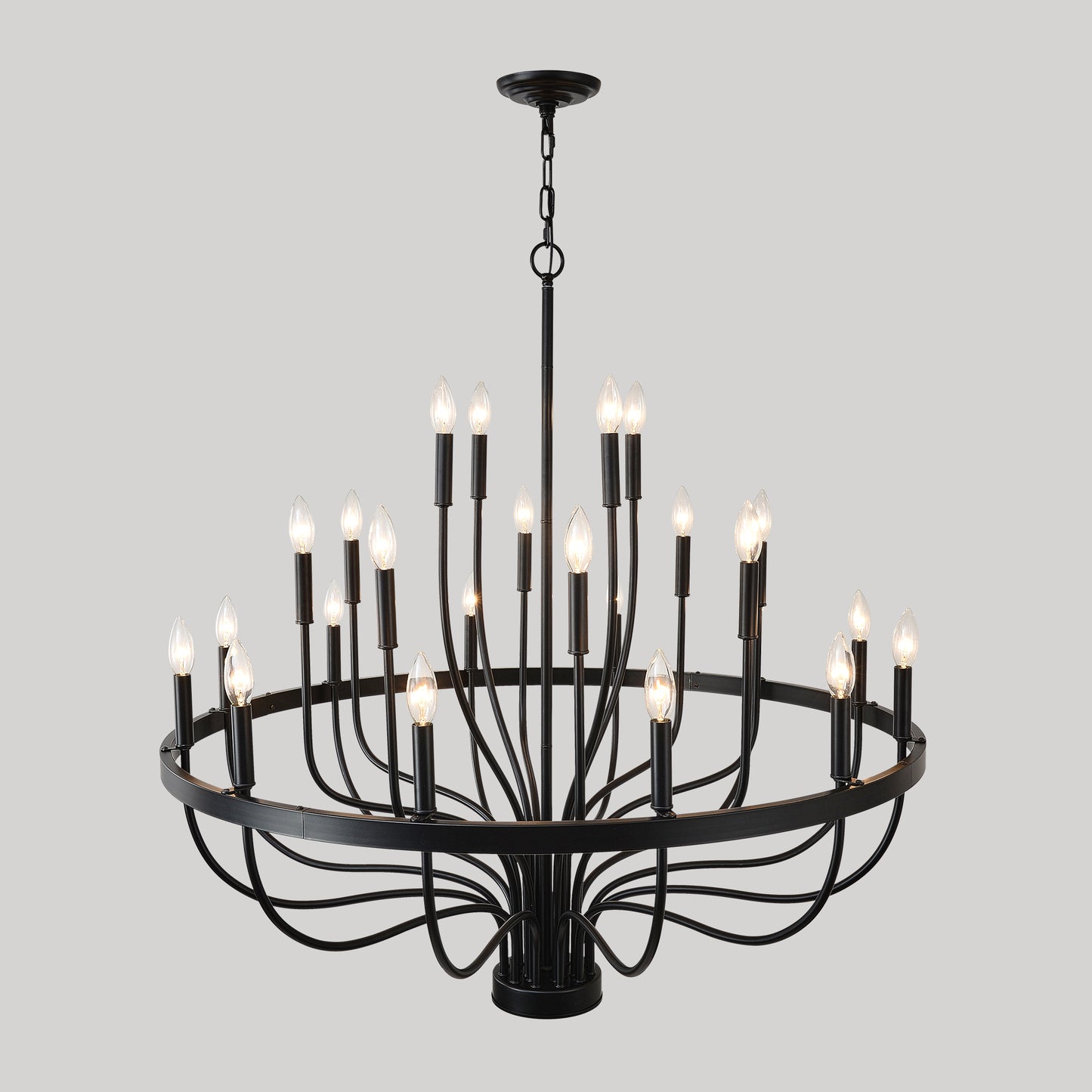 24-Light Black Industrial Chandelier - Modern Farmhouse Pendant Light for Dining & Living Rooms
