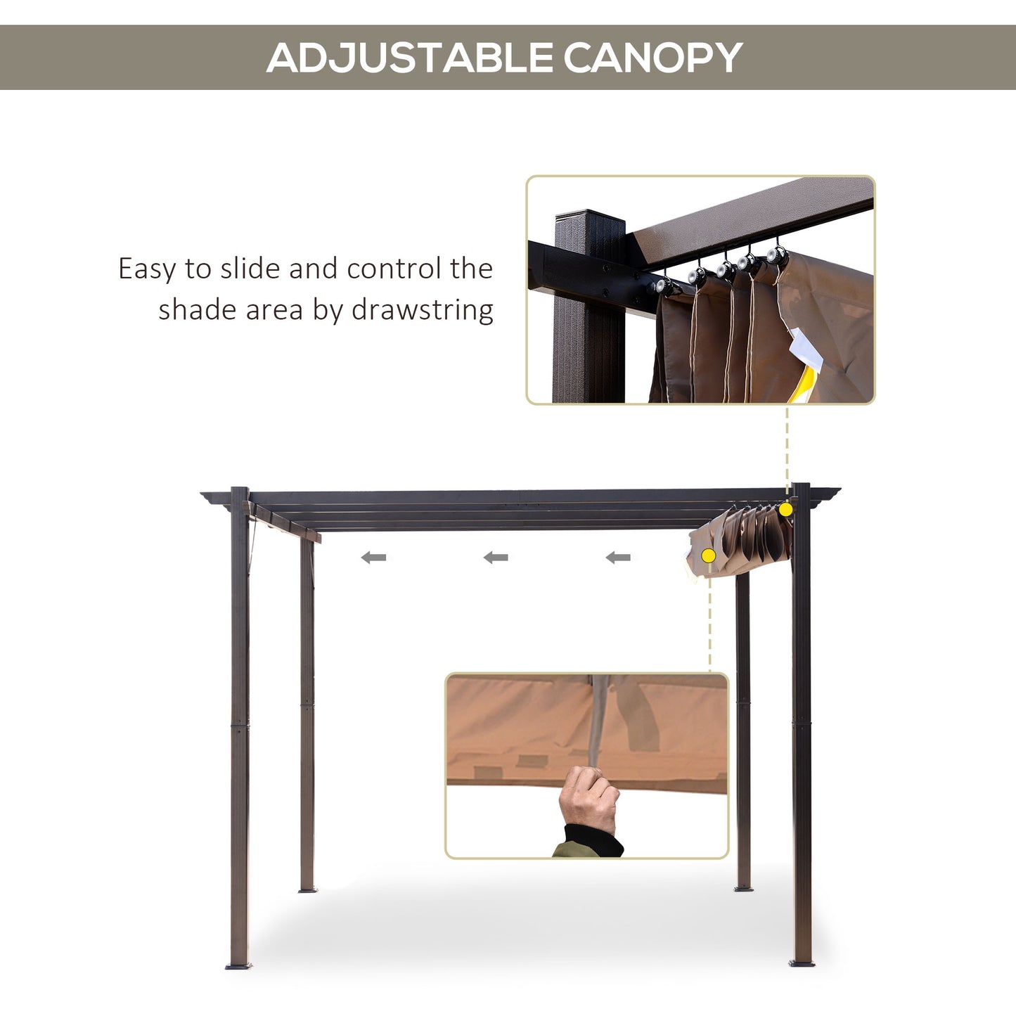10x10 Outdoor Aluminum Pergola with Retractable Canopy - Brown