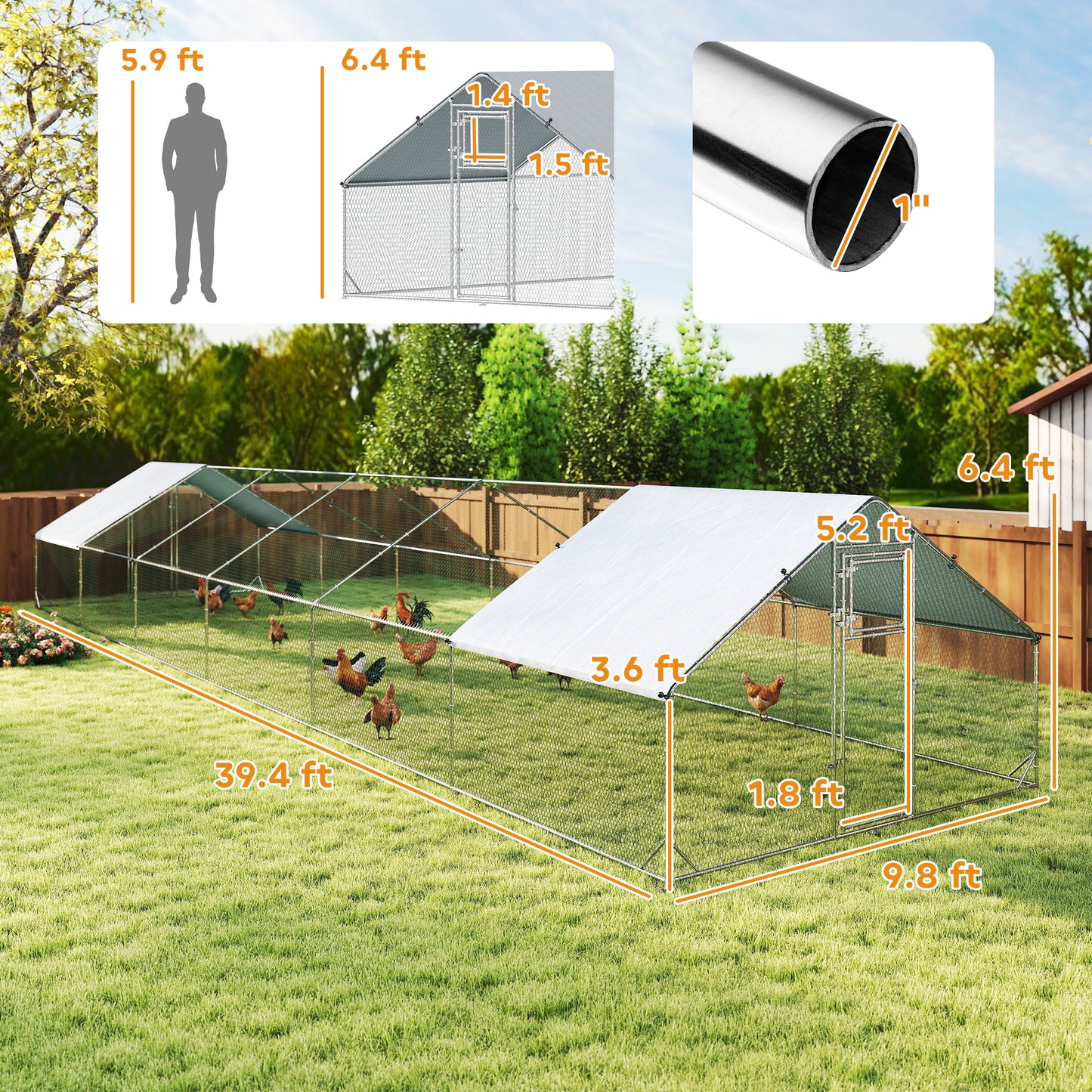 Large Outdoor Chicken Coop with Waterproof Anti-UV Cover - Silver, 39x10x6.4 Inches