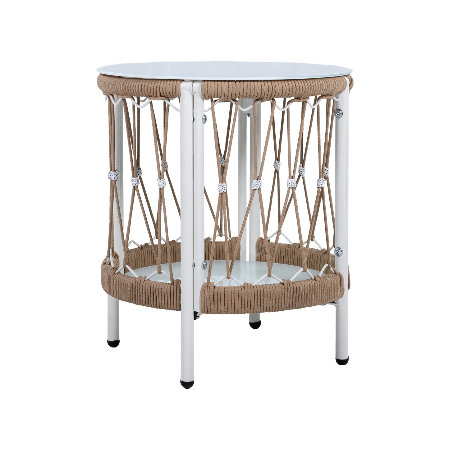 17.32 Bohemian Garden Accent Outdoor Side Table - Handwoven Rope With