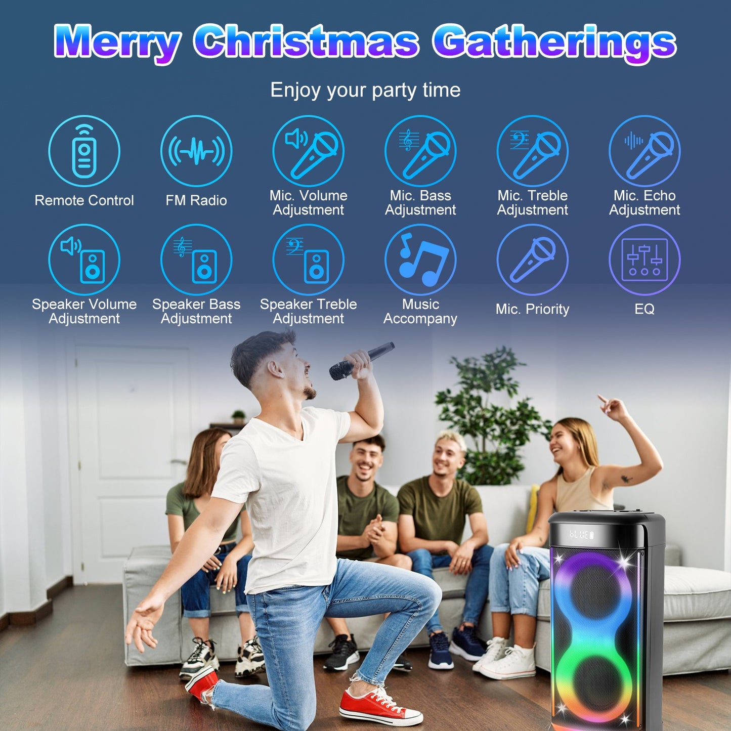 Portable Wireless Party Speaker with RGB Lights and Mic