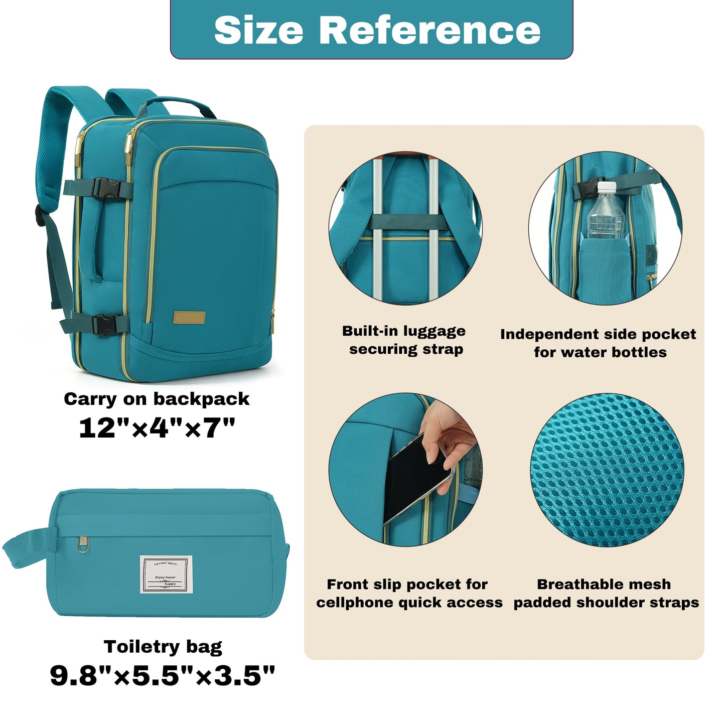 3-Piece Luggage Set - 24in Checked Suitcase, Travel Duffel & Toiletry Bag - Blue