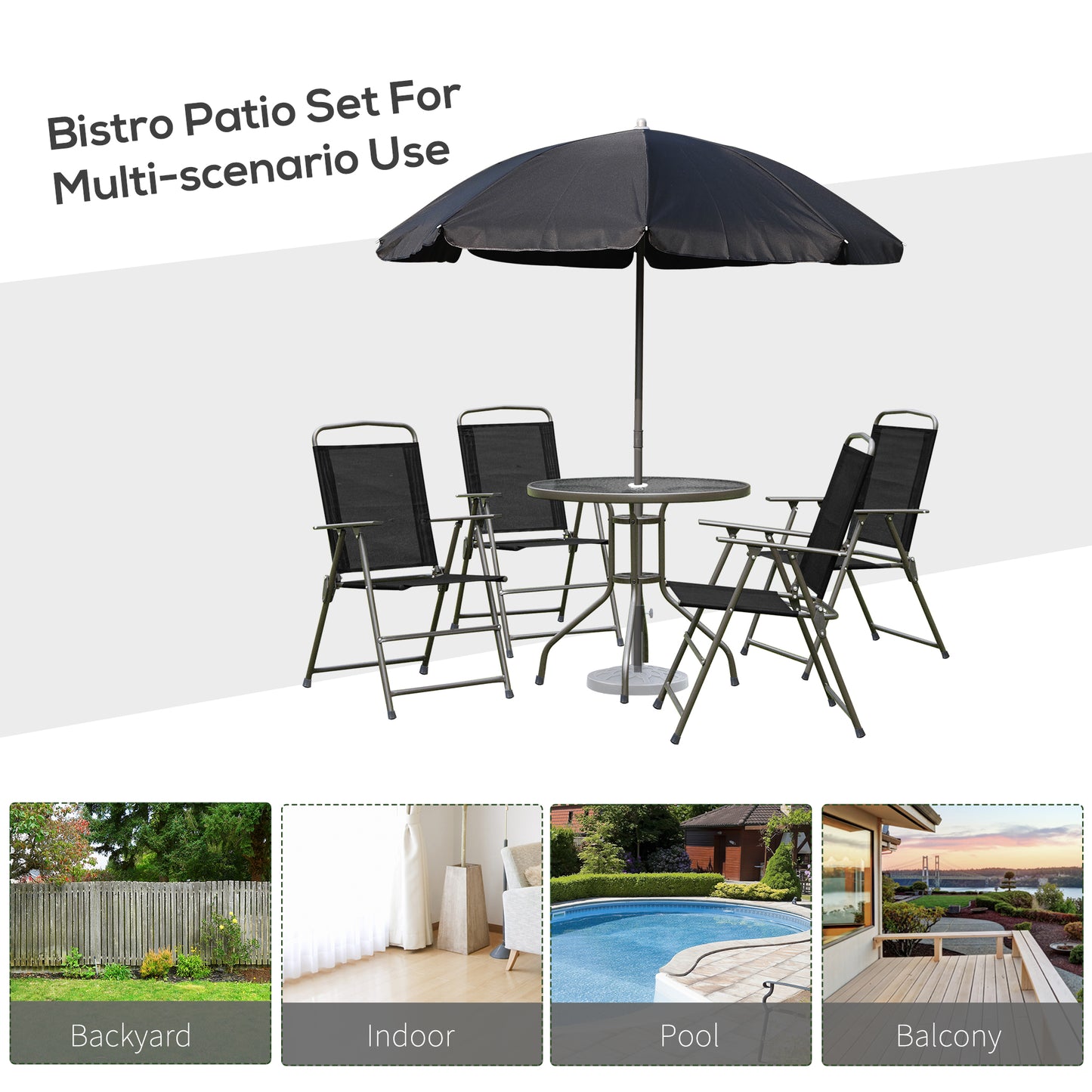 Outdoor Patio Dining Set for 4 with Umbrella & Folding Chairs