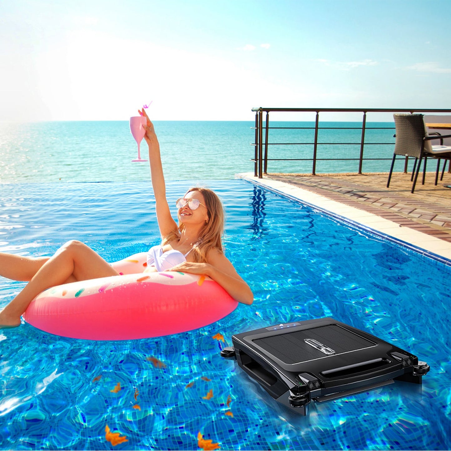 Solar Powered Robotic Pool Skimmer with APP Control, Dual Cleaning Modes, 1937sq.ft Coverage