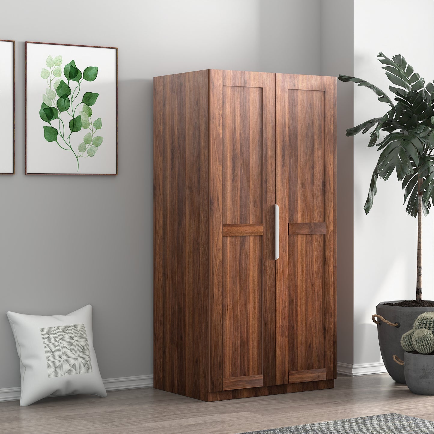 62.99in Walnut Kitchen Pantry Cabinet with Doors & Shelves
