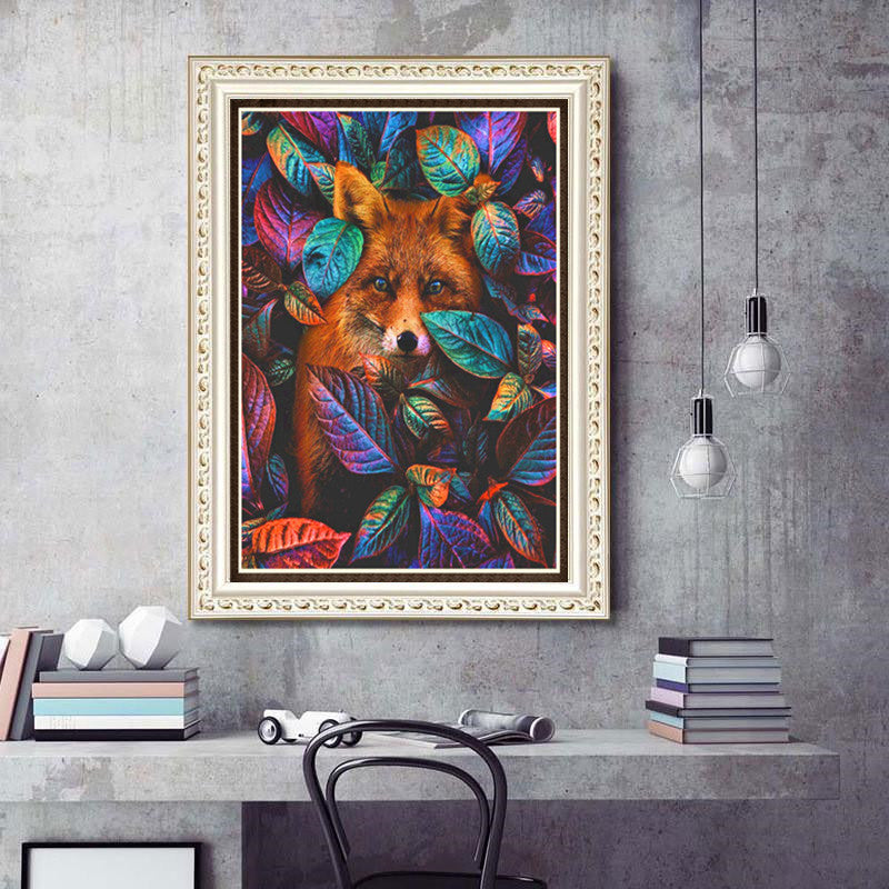 Diamond Painting Animal Fox Leaf Mosaic Kit - Round & Multi-Size Options