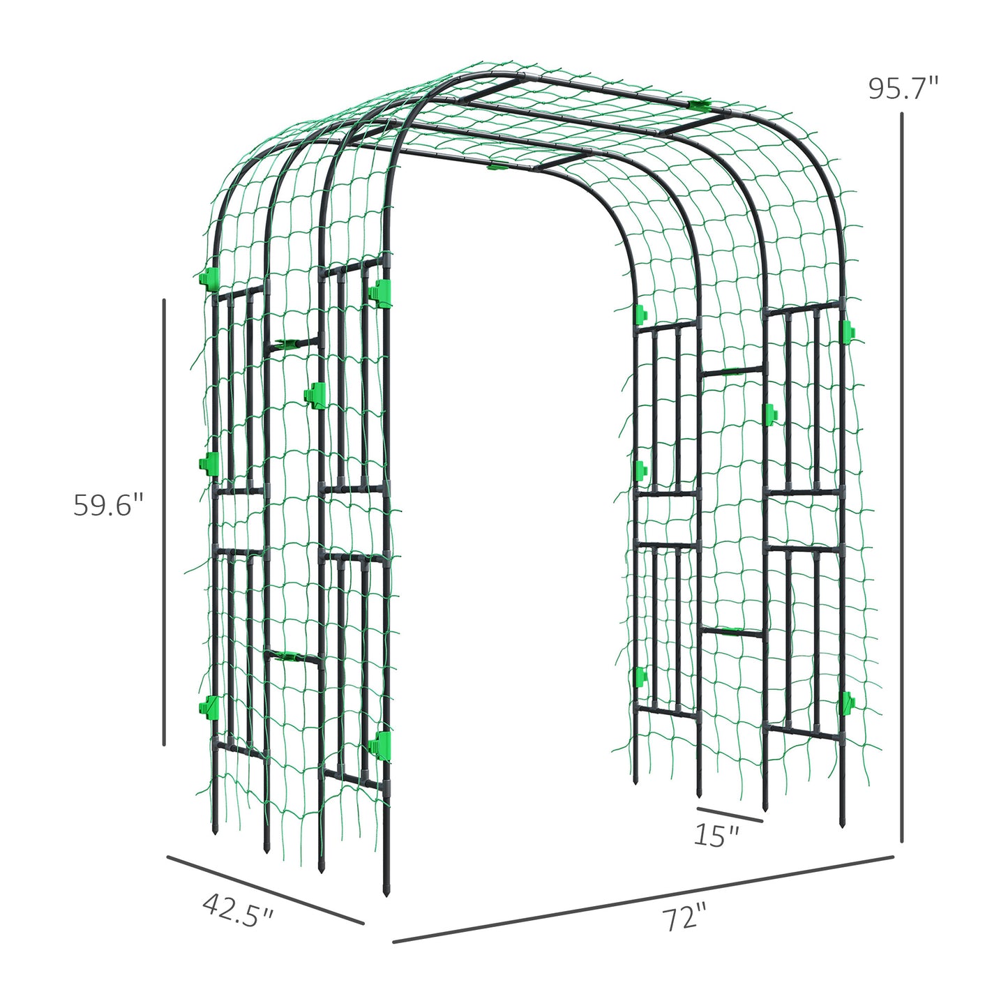 8 Ft Metal Garden Arch Trellis Support with Climbing Net for Vegetables and Climbing Plants - Black