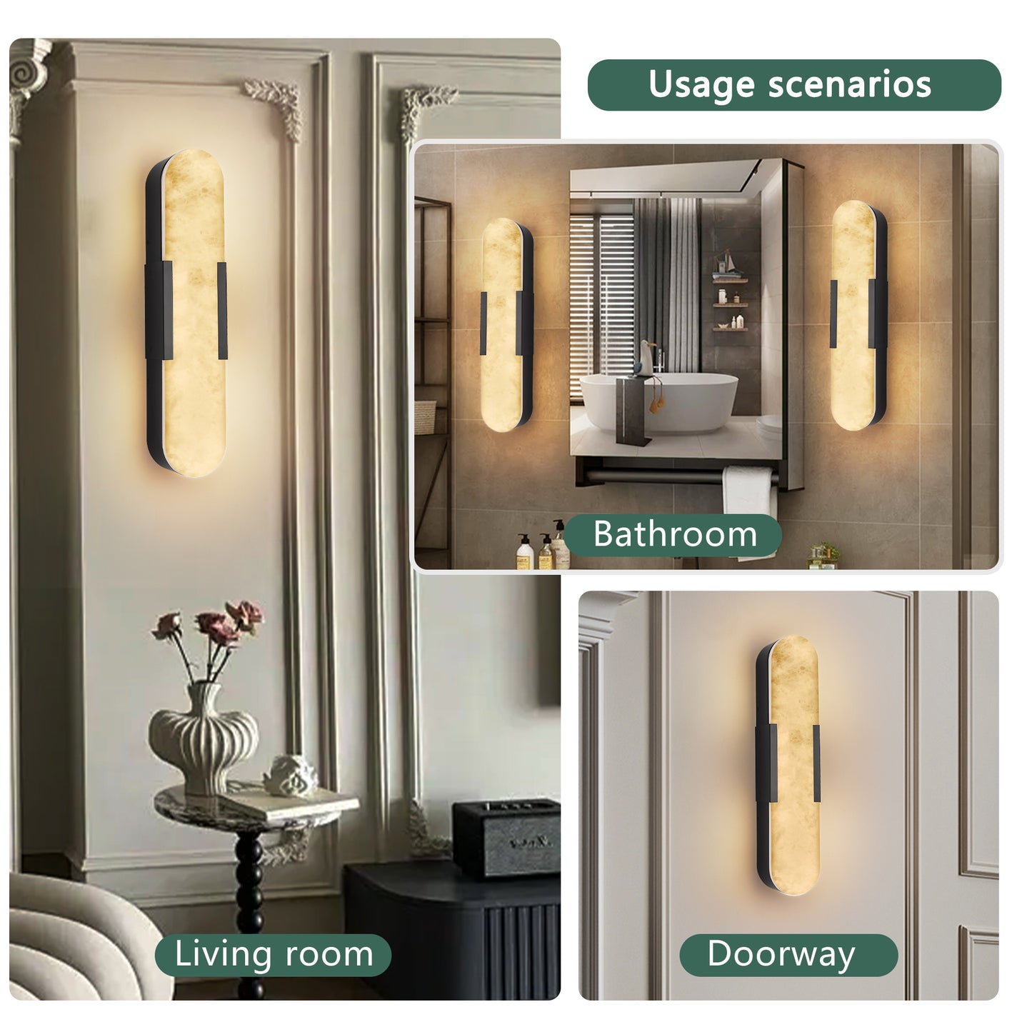Modern Black Marble Wall Sconce Set - 19.7in Indoor Lighting