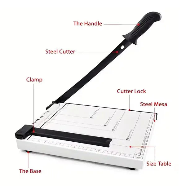 Heavy Duty Paper Cutter Trimmer with Safety Lock & Non-slip Base - Versatile Office & Craft Tool, Black
