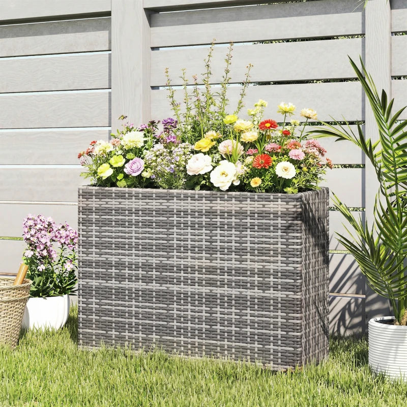 Tall Rectangular Outdoor Planter with Removable Liner, Drainage Holes, Gray - Large Garden Box for Indoor Outdoor Plants