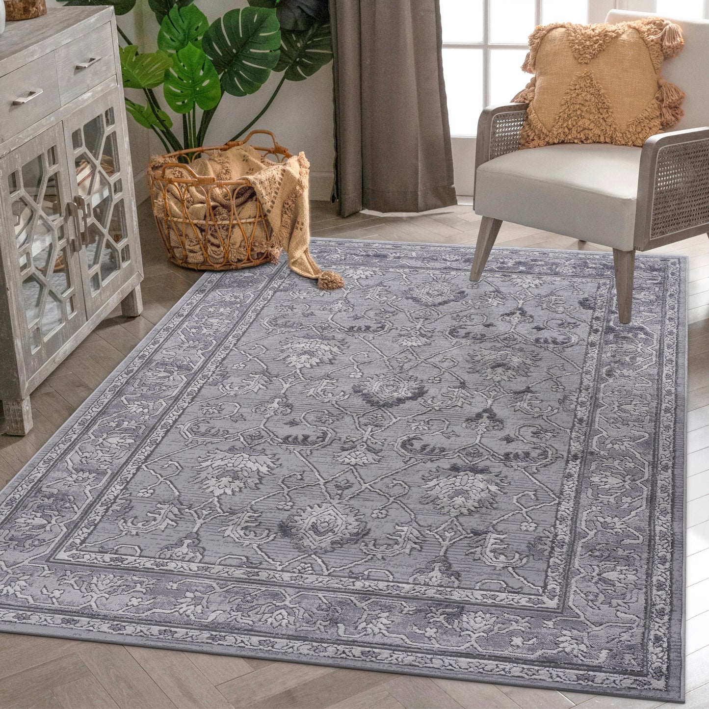 MARFI C Ollection 5X7 Grey Oriental Area Rug
