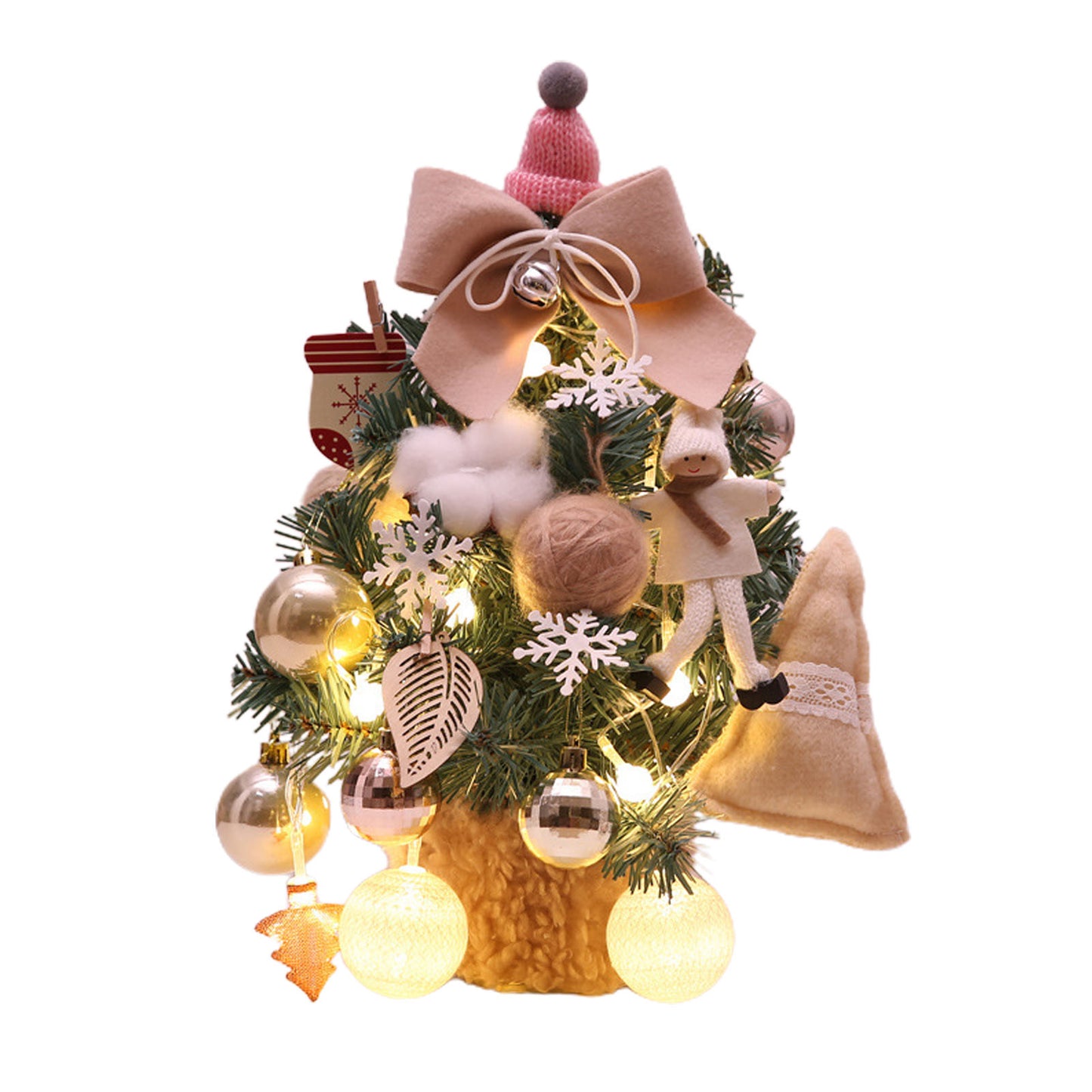 Small PVC Christmas Tree with Adjustable Lights - 35cm Beige