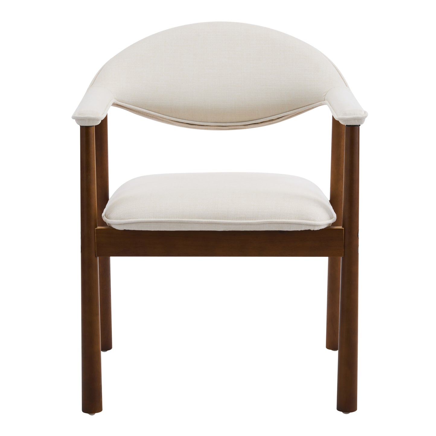 Upholstered Dining Chairs Set of 2 - Beige Fabric & Walnut Wood