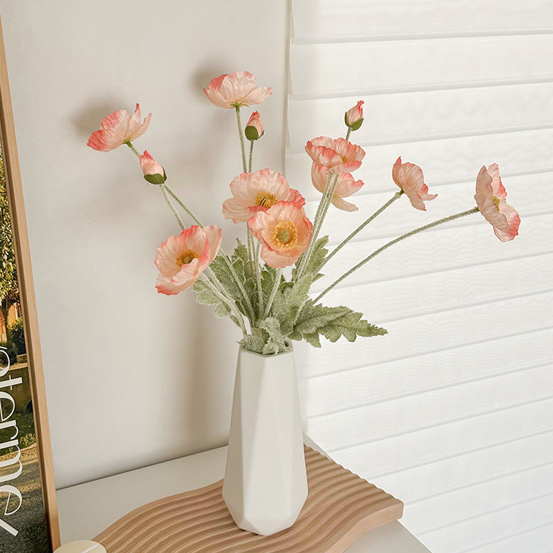 Ceramic Tulip Vase Set with White Flower Arrangements for Living Room Decor