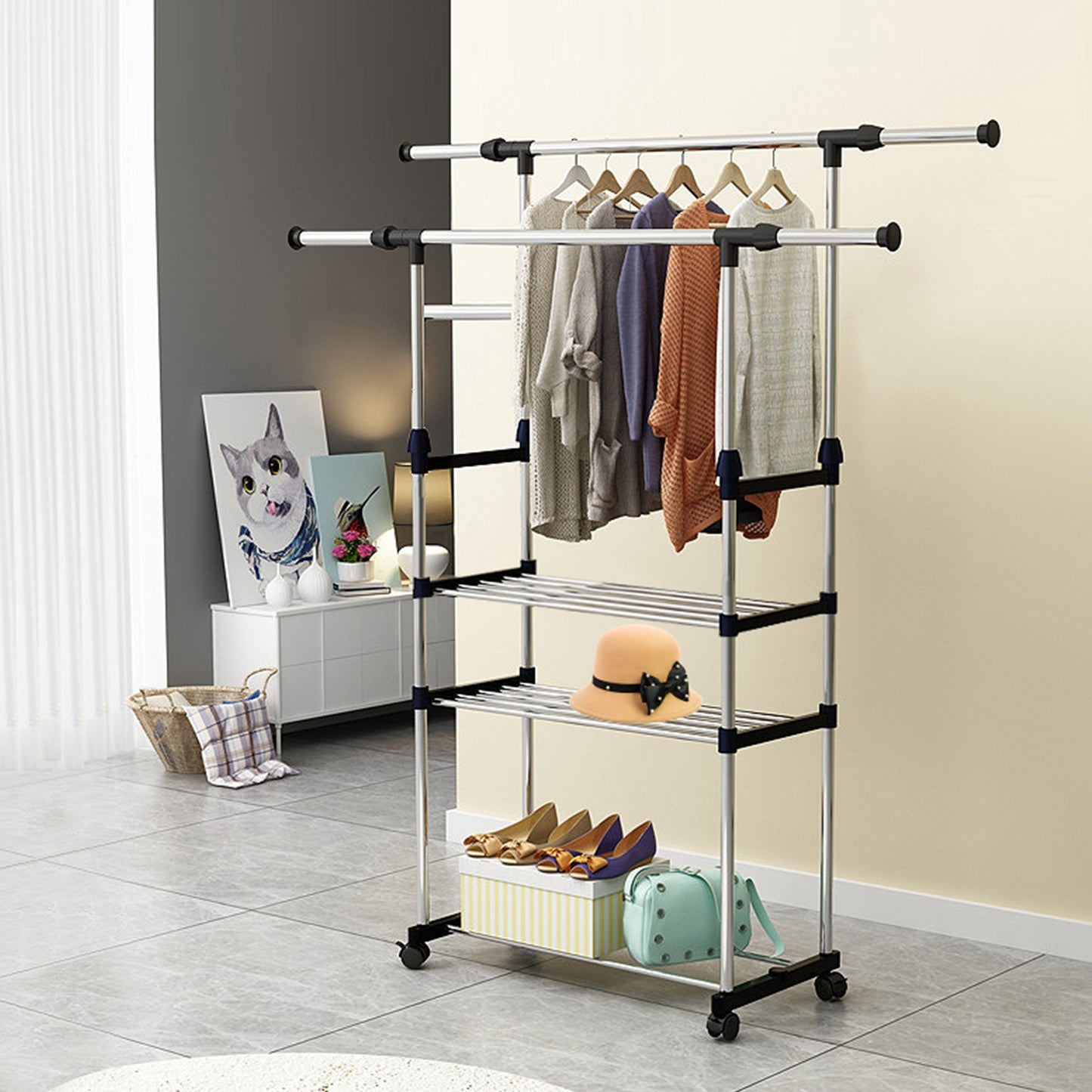1Pc Extendable Garment Hanging Rack Clothing Rail Pillow Shoe Display