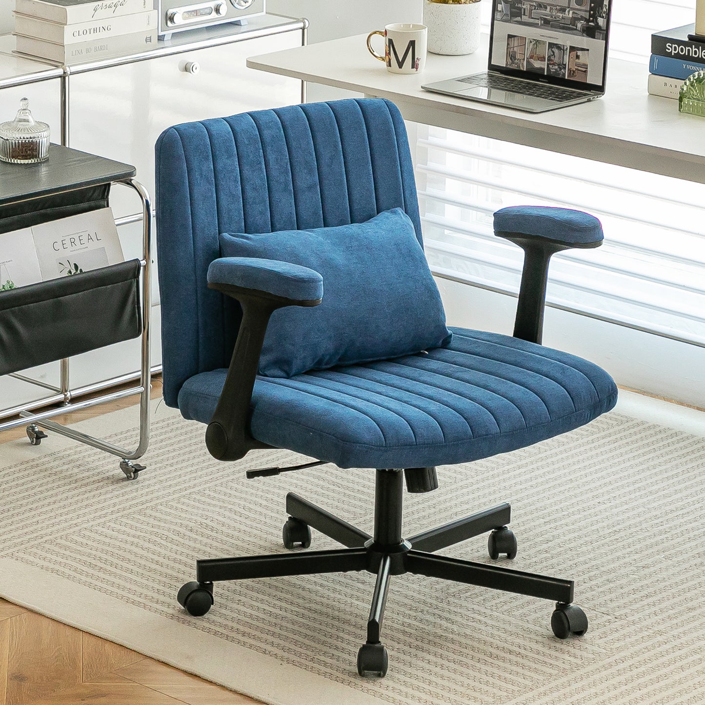 Blue Modern Linen Criss Cross Armrest Office Chair