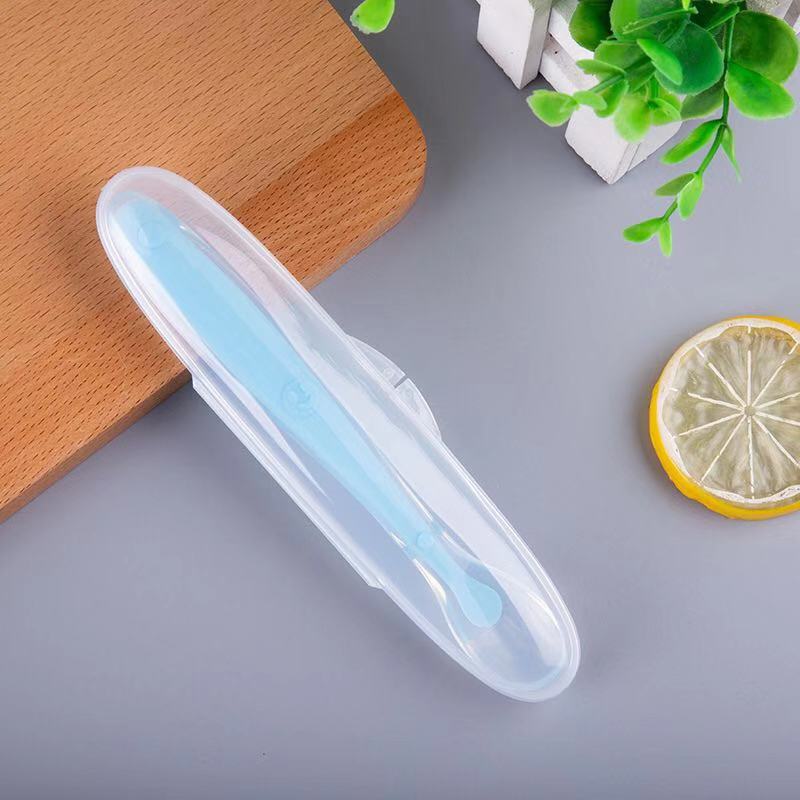 Baby Silicone Training Spoon with Storage Box - Soft Tip, Non-slip Handle