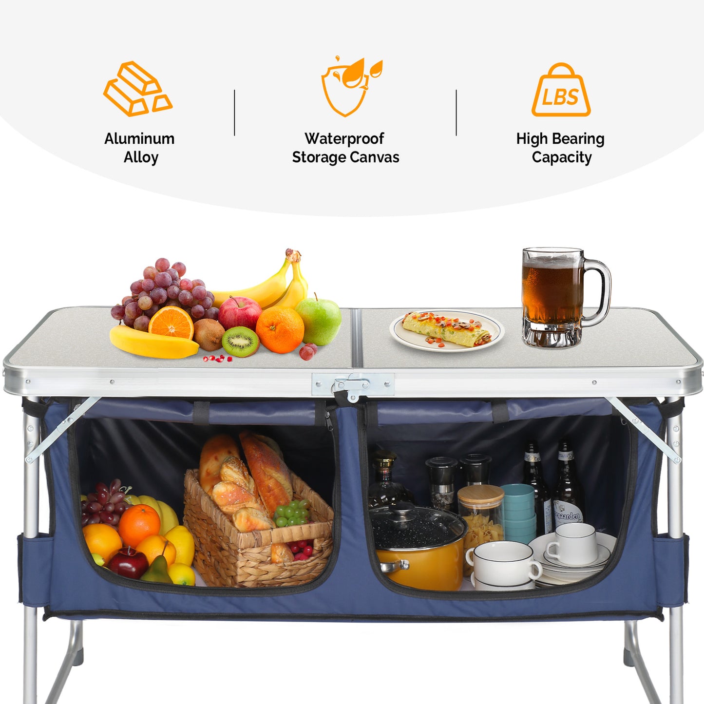 4ft Aluminum Folding Camping Table with Storage Compartments