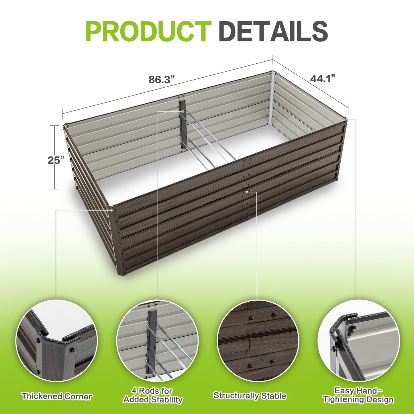 Galvanized Raised Garden Bed Kit - 8x4x2FT Outdoor Planter Box