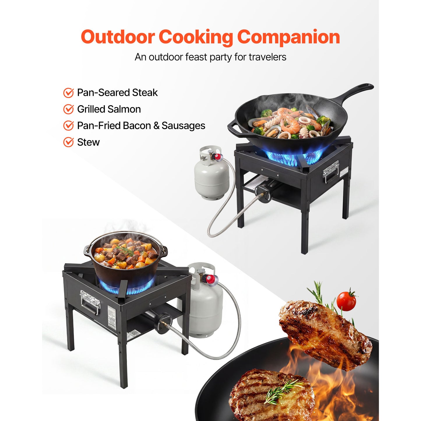 Outdoor Propane Gas Stove 200,000 BTU Camping Cooker Heavy Duty Steel BBQ