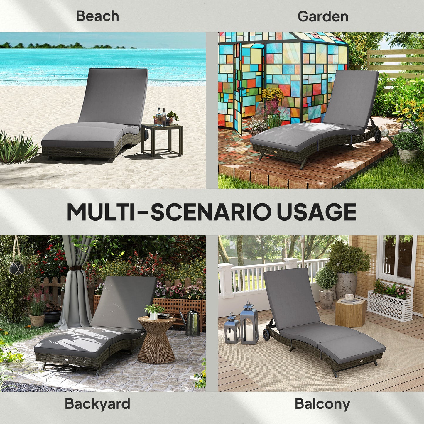 Outdoor Chaise Lounge Chair with Adjustable Backrest - Gray