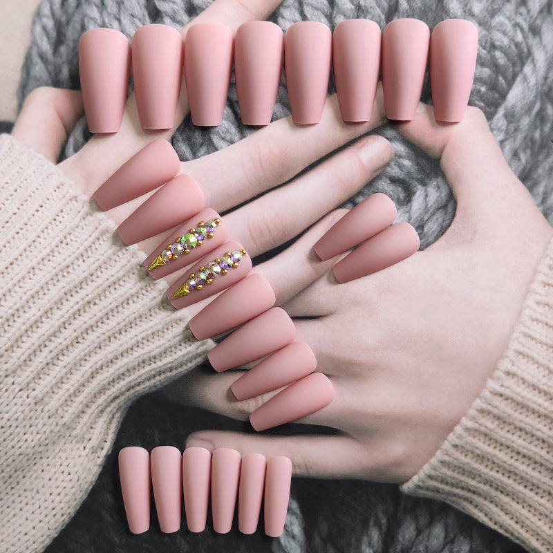 Flesh Diamond Nail Tips - 24 Piece Kit with Glue