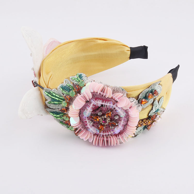 Fashion Flannel Butterfly Headband with Sequin Flower - Multiple Colors