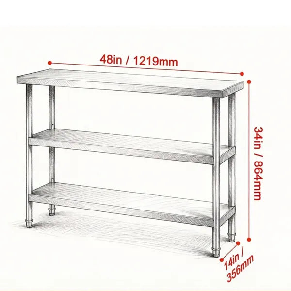 Sleek Metal Work Table With Easy To Clean And Adjustable Shelves For