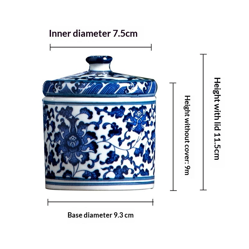 Blue and White Ceramic Tea Jar with Lid - Chinese Style Home Storage