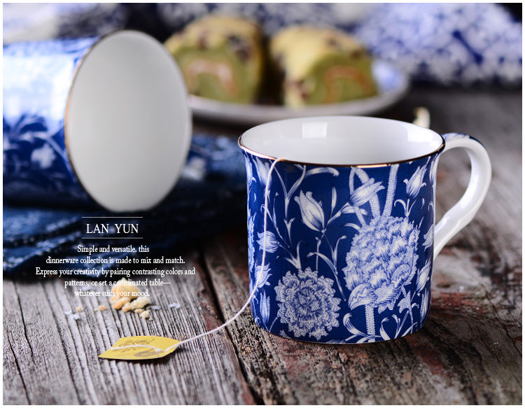 European Blue and White Ceramic Mug 300ml - Kitchen Drinkware