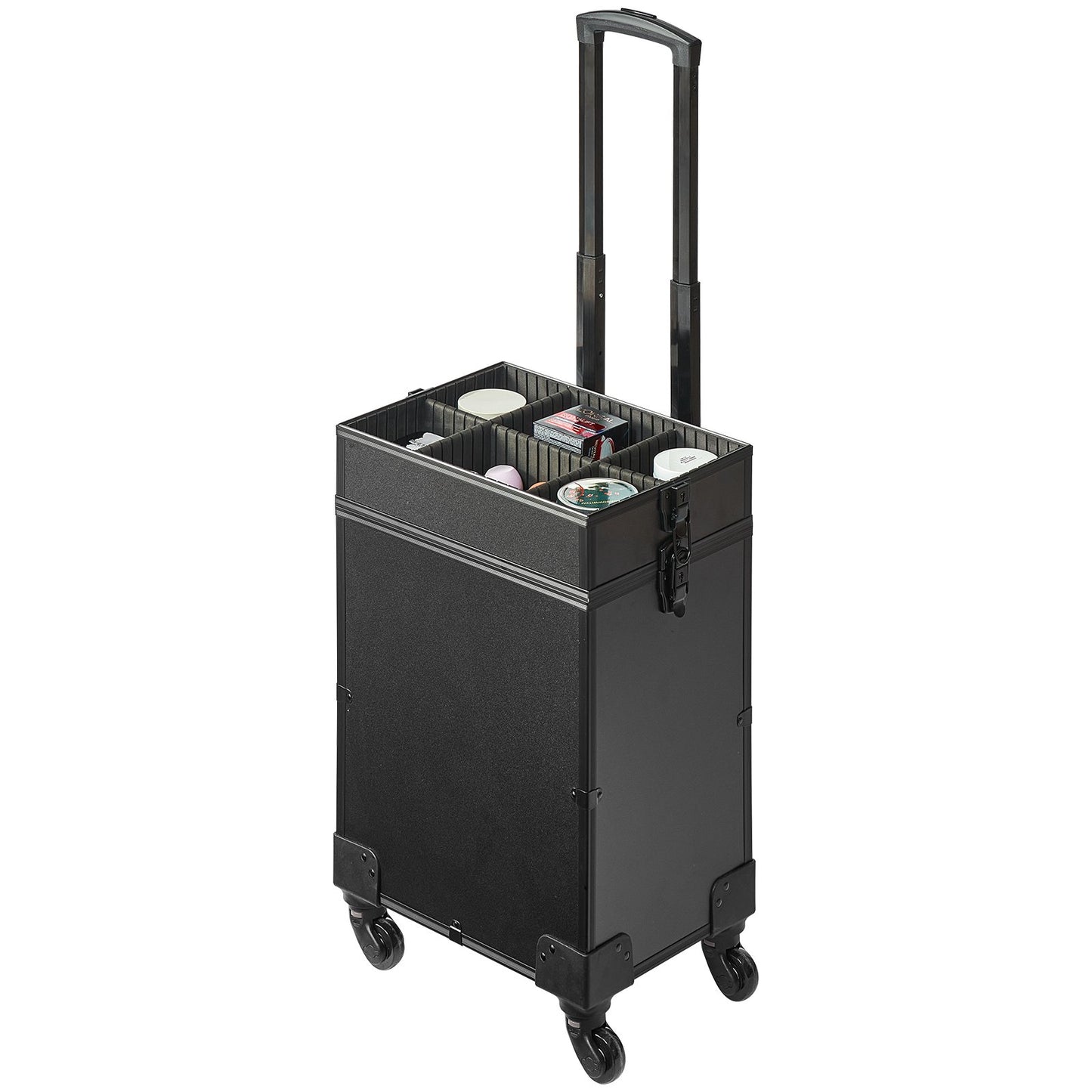Large Makeup Train Case with 4 Detachable Compartments and 360° Wheels - Travel Cosmetic Organizer