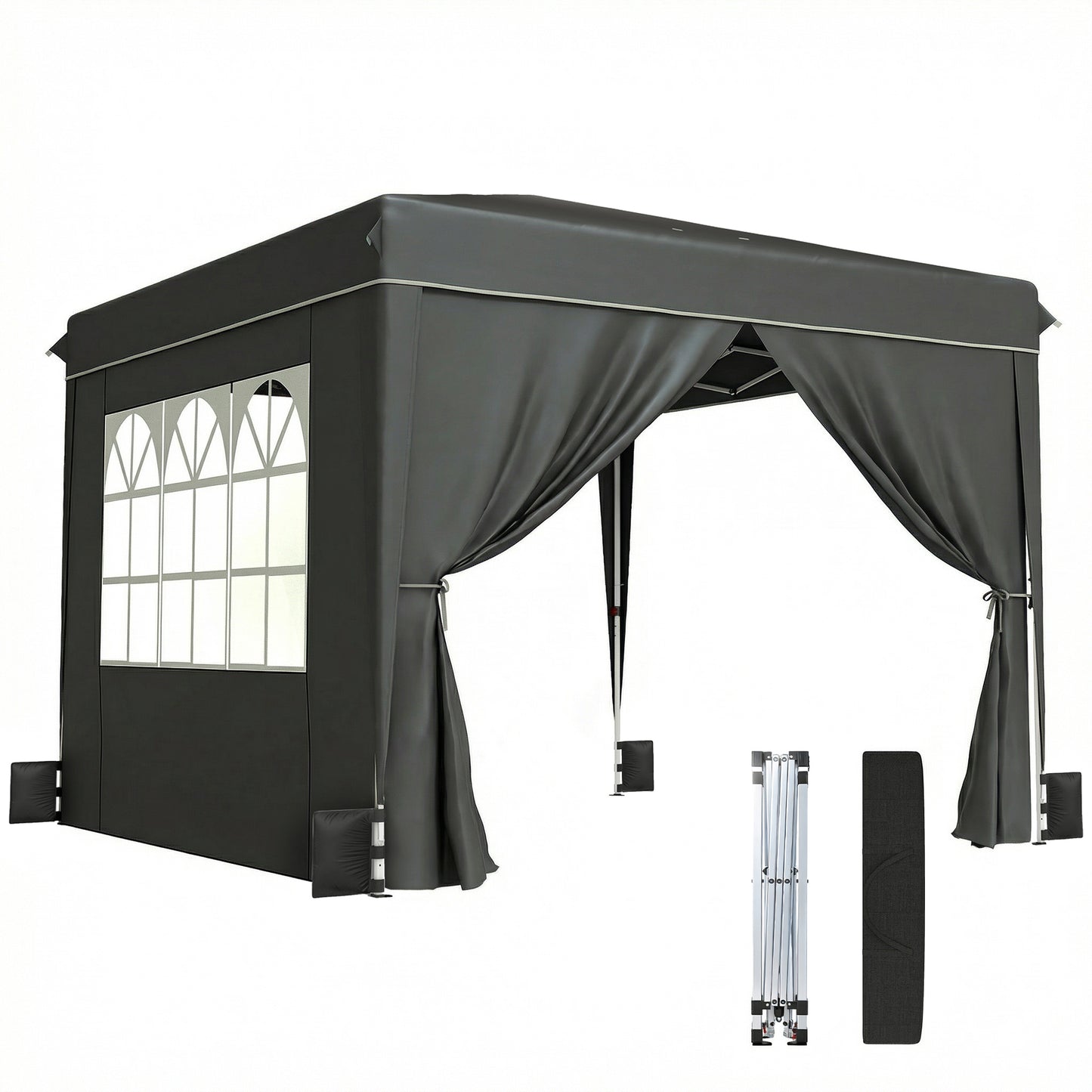 10x10 ft Pop Up Canopy Tent with Sidewalls - Black