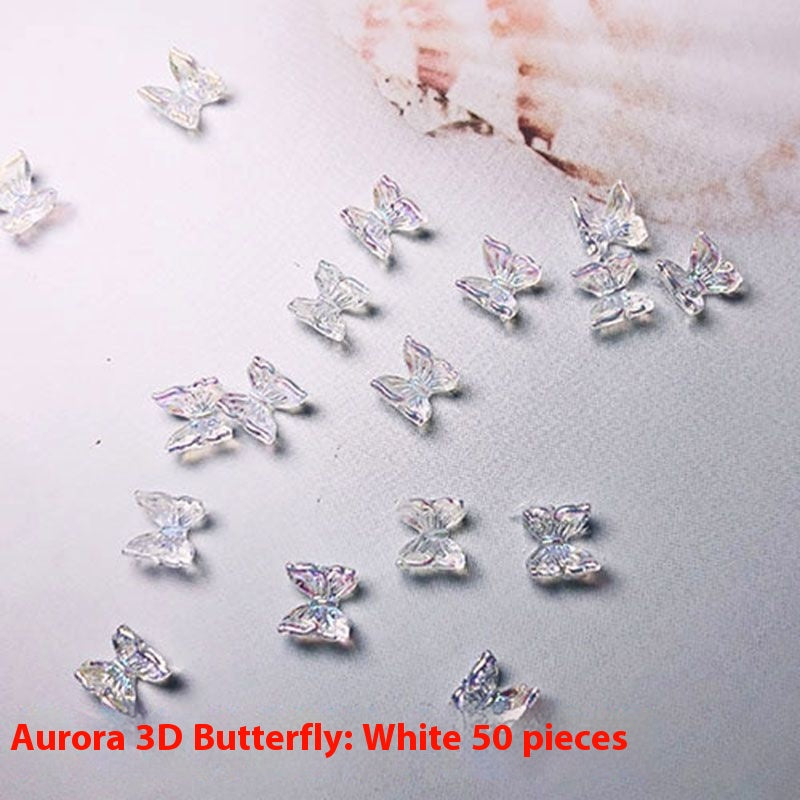 Butterfly Nail Ornament Set - 50pcs 3D Resin Fairy Nail Art Decorations