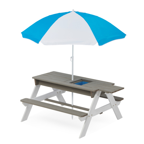 3-in-1 Kids Outdoor Wooden Picnic Table with Umbrella - Grey