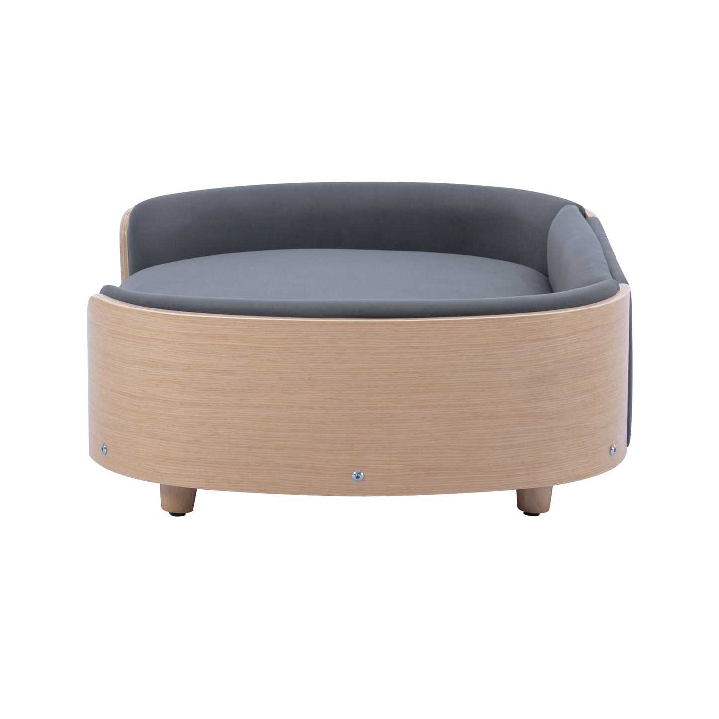 Large Scandinavian Style Elevated Dog Bed with Velvet Cushion and Solid Wood Legs