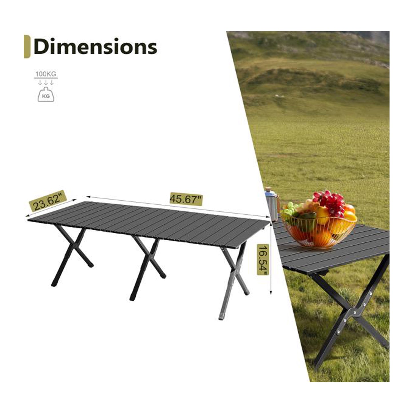 116cm Folding Camping Table - Lightweight Carbon Steel Picnic Table