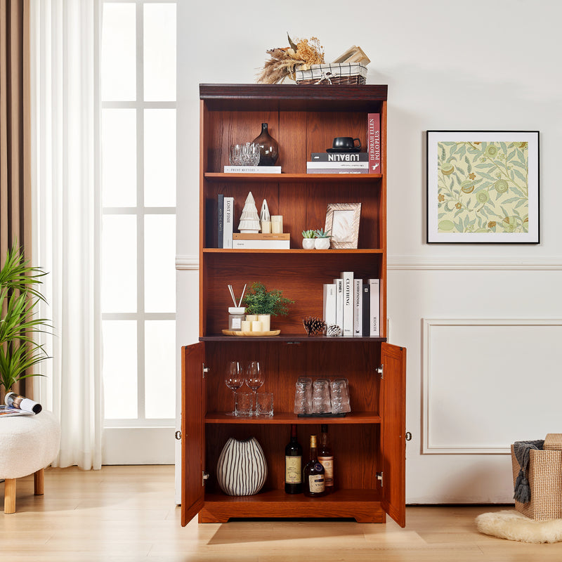 Tall Storage Cabinet - 5-Tier Cube Display with Adjustable Shelves - Dark Oak