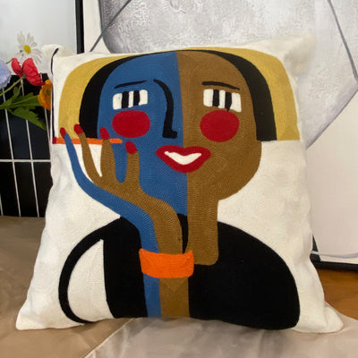 Decorative Embroidered Cushion Cover Abstract Picasso Style 45x45 cm