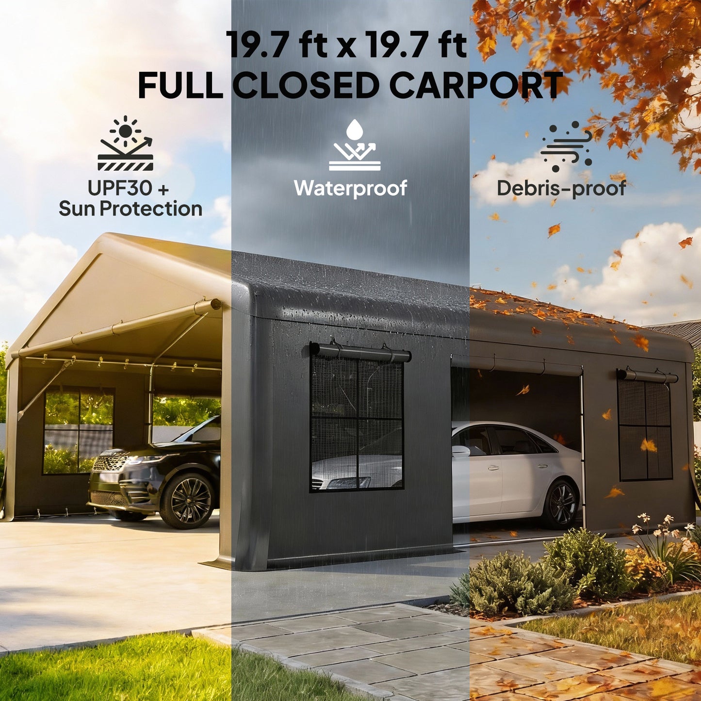 20' x 20' Heavy Duty Carport Canopy Tent with Roll-Up Doors