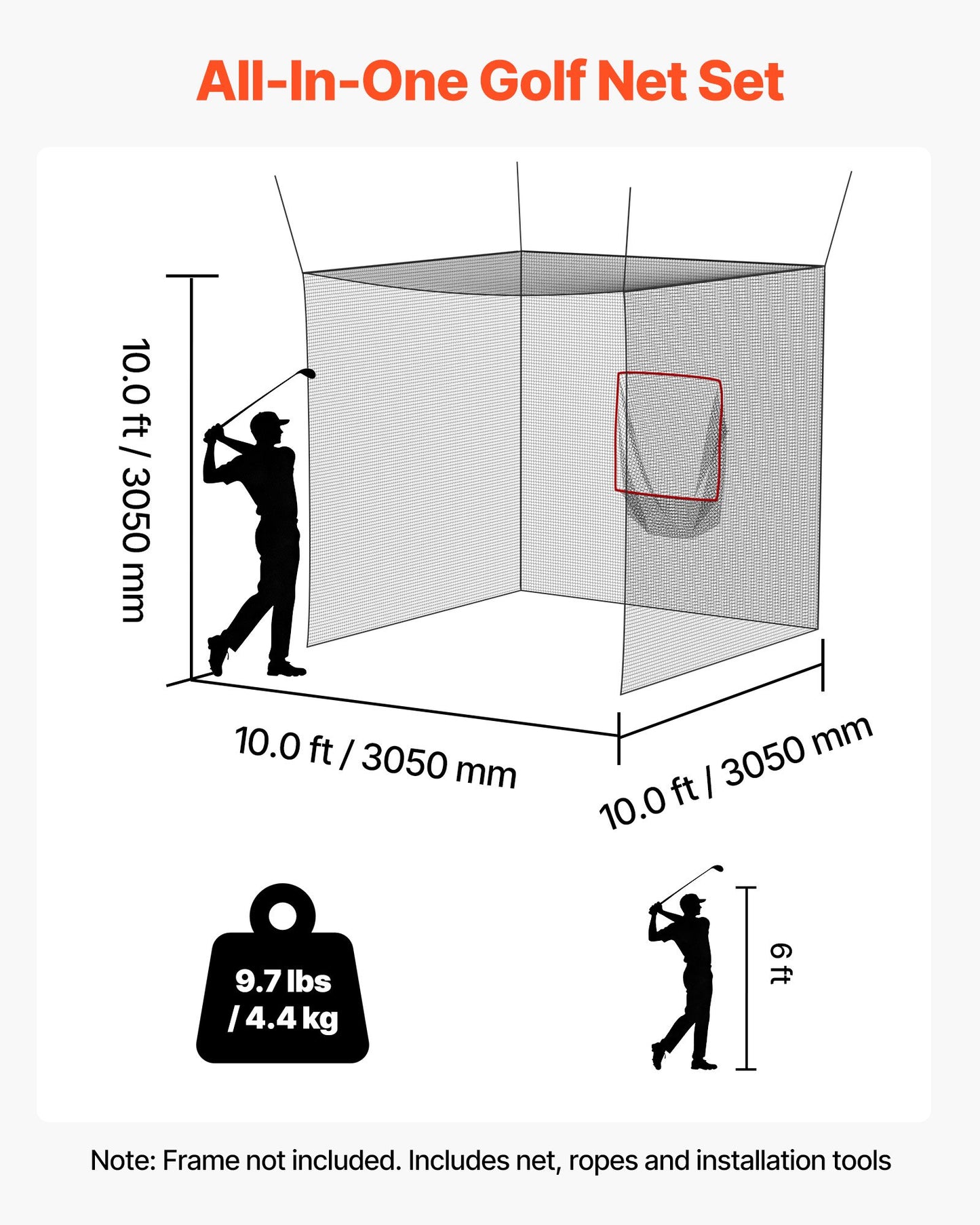Golf Practice Net 10x10x10 ft with Targets for Indoor Outdoor Training
