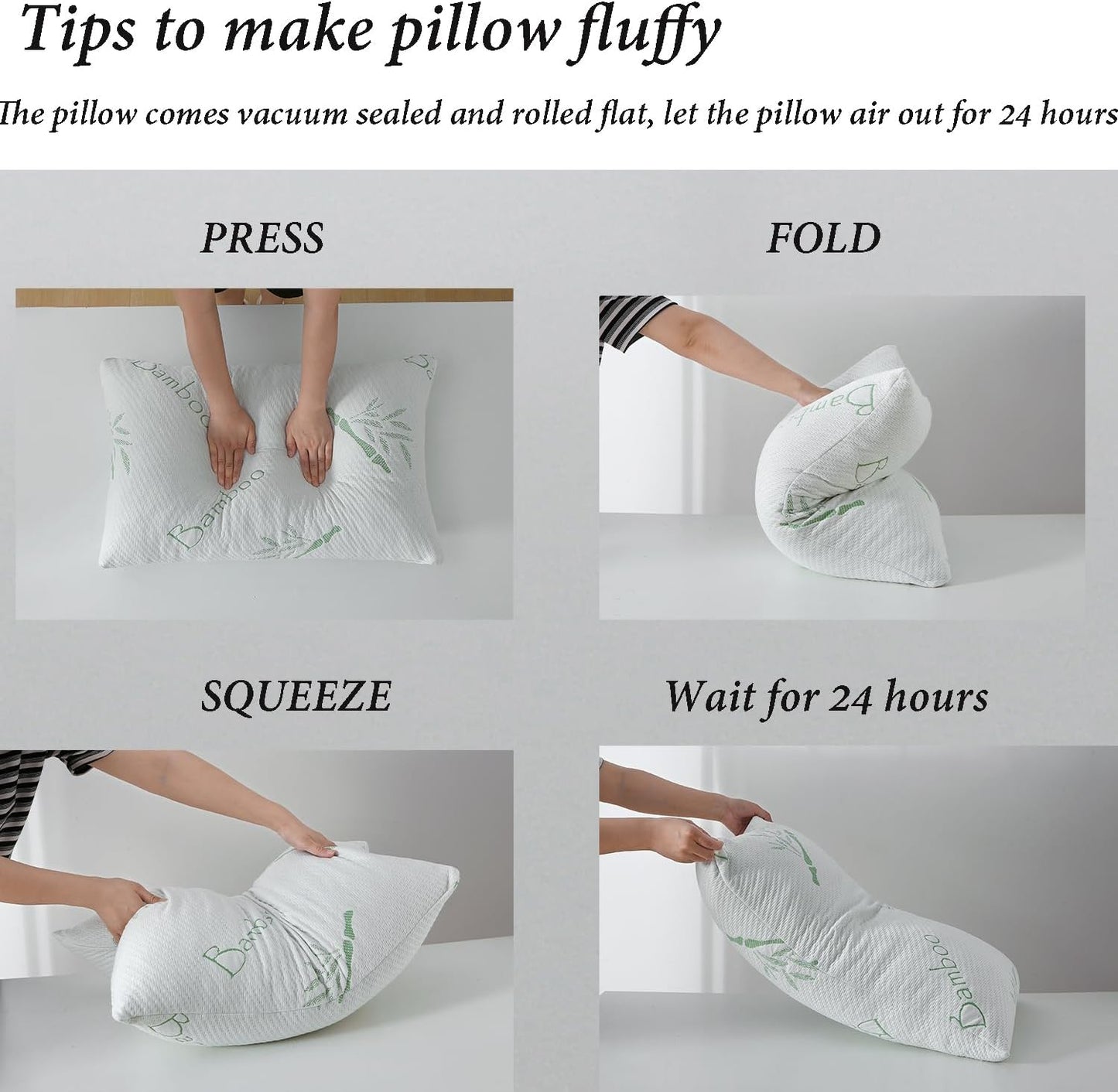 King Size Bamboo Rayon Shredded Memory Foam Pillows - Adjustable Soft & Firm, Washable Cover, Pack of 2 & 4