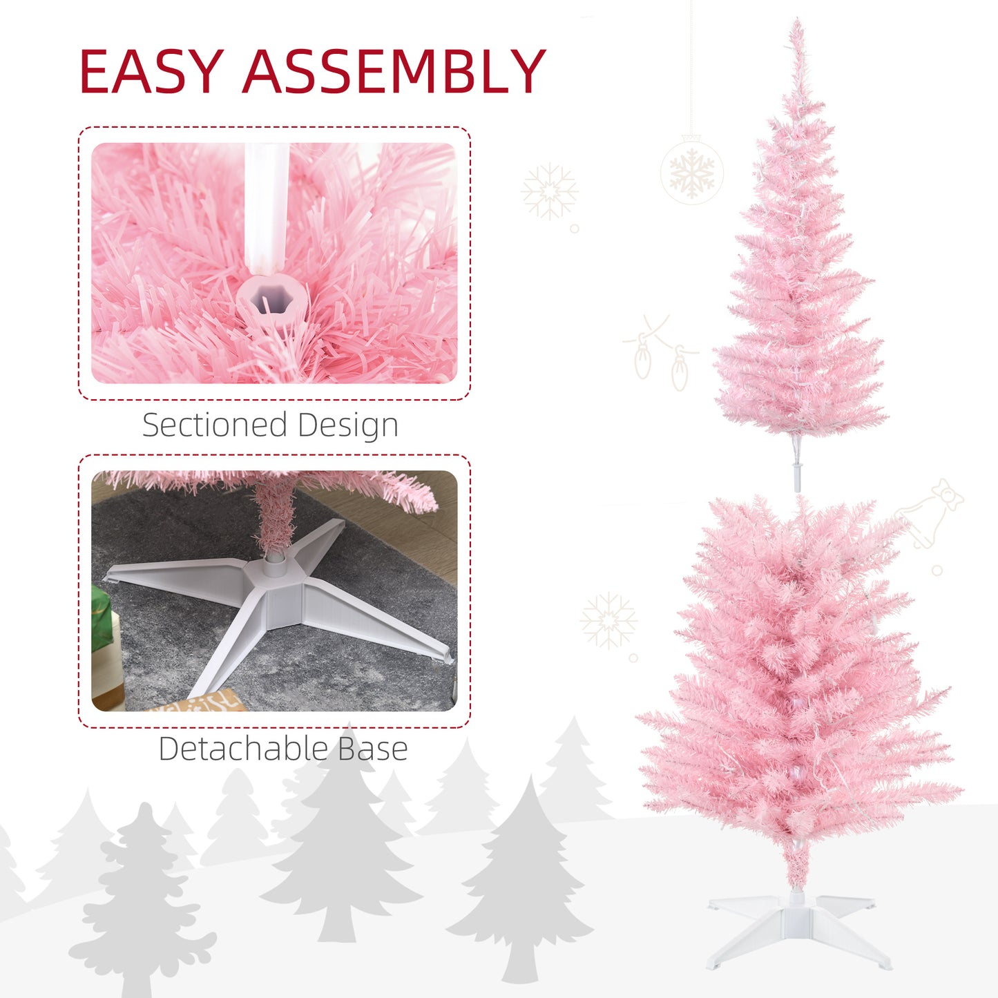 5ft Slim Pink Christmas Tree with Warm White LED Lights