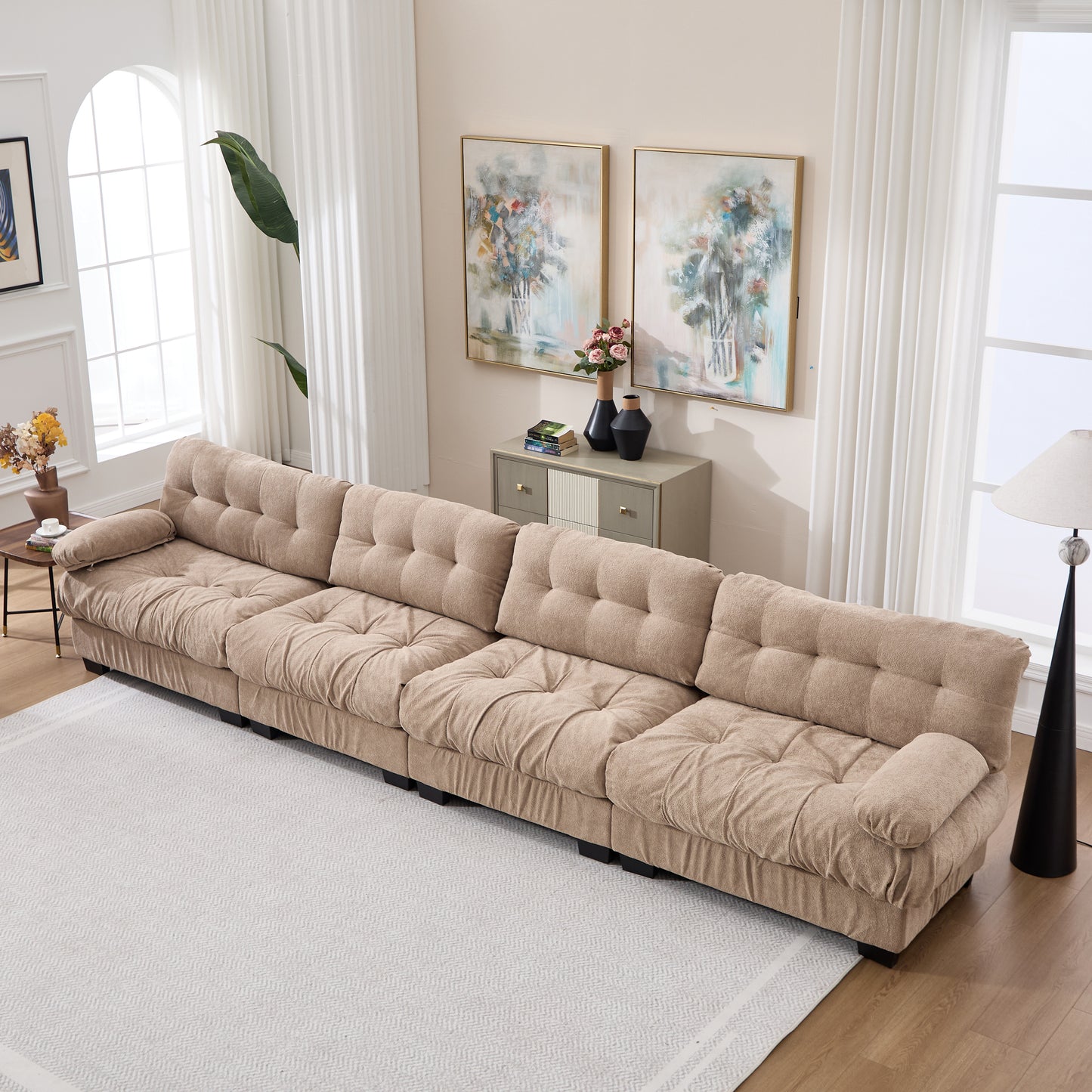 Modular Sectional Sofa - Light Brown Cloud Couch with 6 Pillows