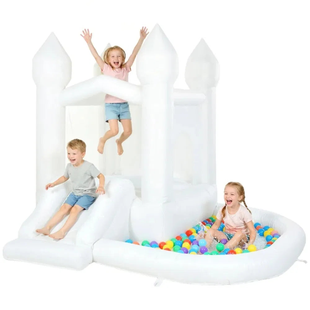 Inflatable Bounce House with Slide and Ball Pit - White