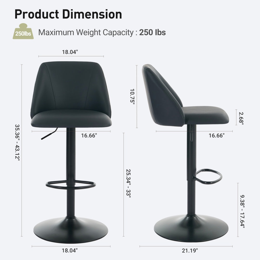 Adjustable Upholstered Swivel Bar Stools - Set of 1