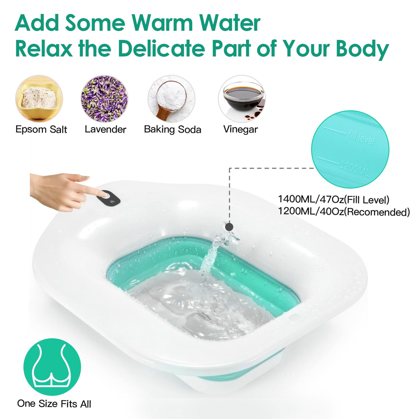Foldable Postpartum Bidet Basin for Toilet - 1400ML White
